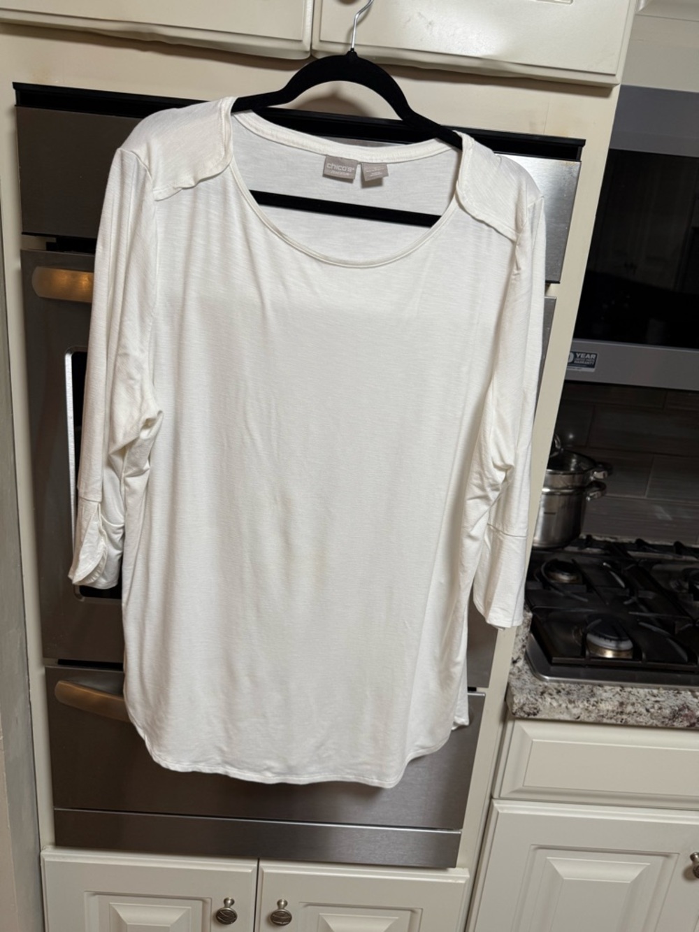 Chico's Cream Scoop Neck 3/4 Sleeve Tunic